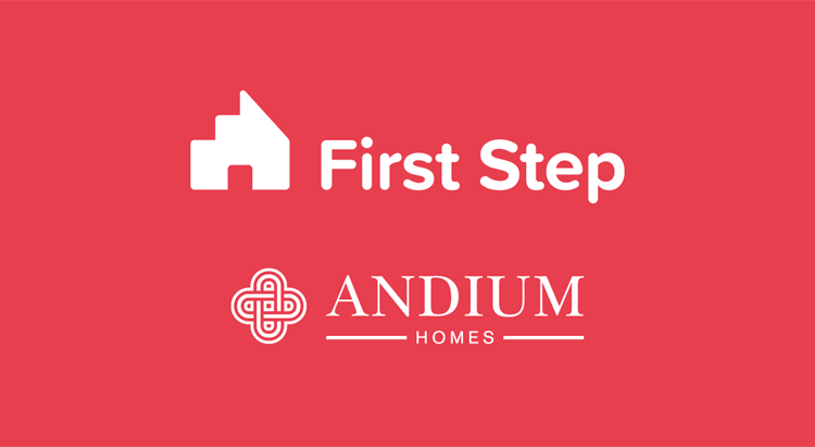 The first step logo with the words 'Andium Homes' underneath