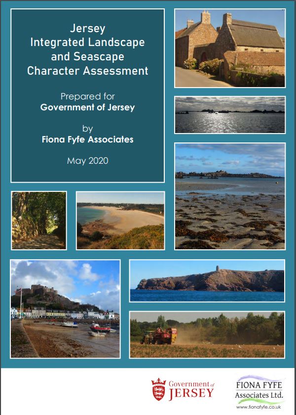Front cover image of the ICSLA report with different landscape and building scenes around Jersey