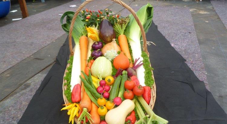 Basket of vegetables grown by prisoners at HMP La Moye