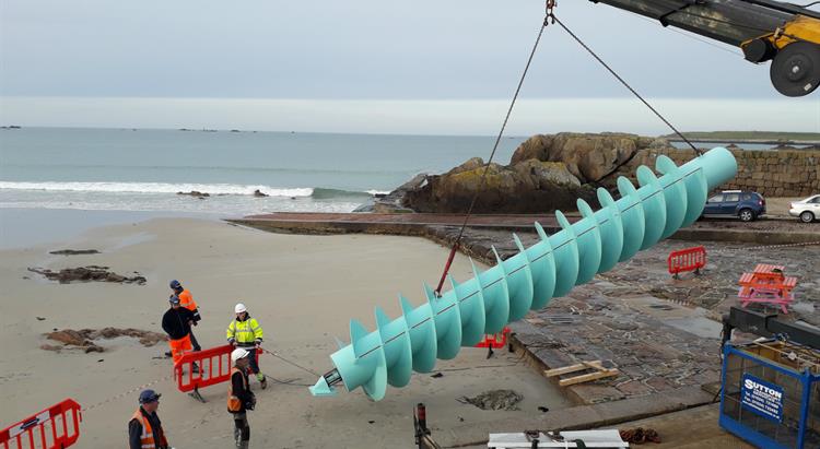 An Archimedes screw is lowered into the pumping station