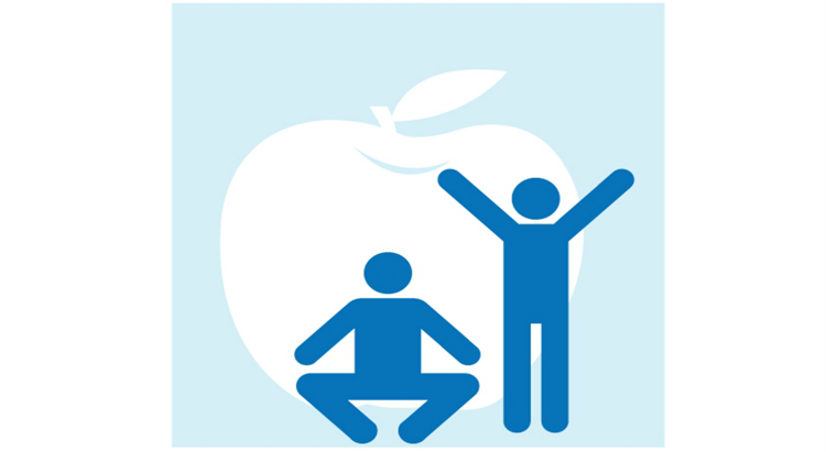 Blue apple and people exercising