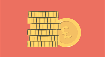 A stack of gold coins on a red background