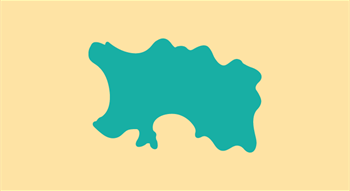 An outline of Jersey in blue on a yellow background