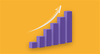 Bar chart with arrow escalating upwards