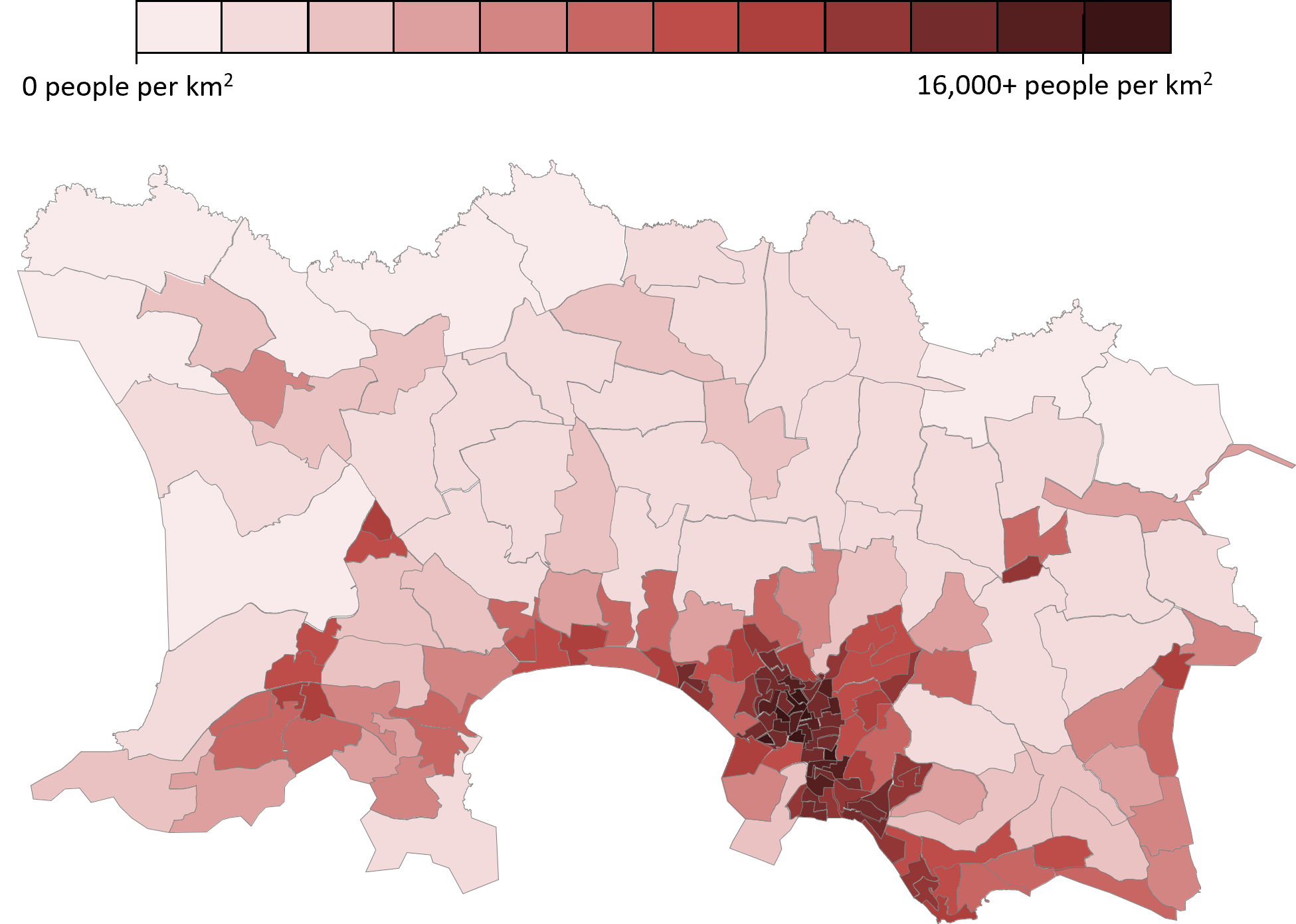 Chart showing population density in Jersey by enumeration district in 2021