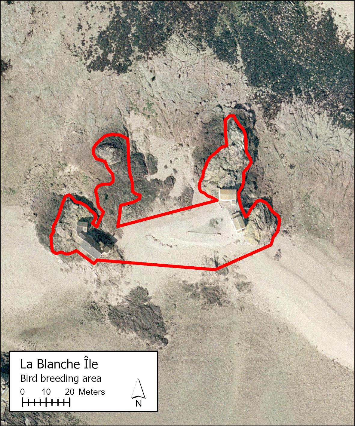 Picture of a map with which dots showing area of La Blanche île