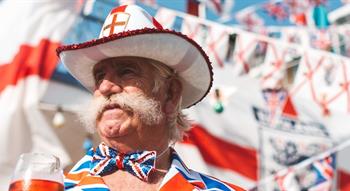 Man dressed in Union Flag outfit