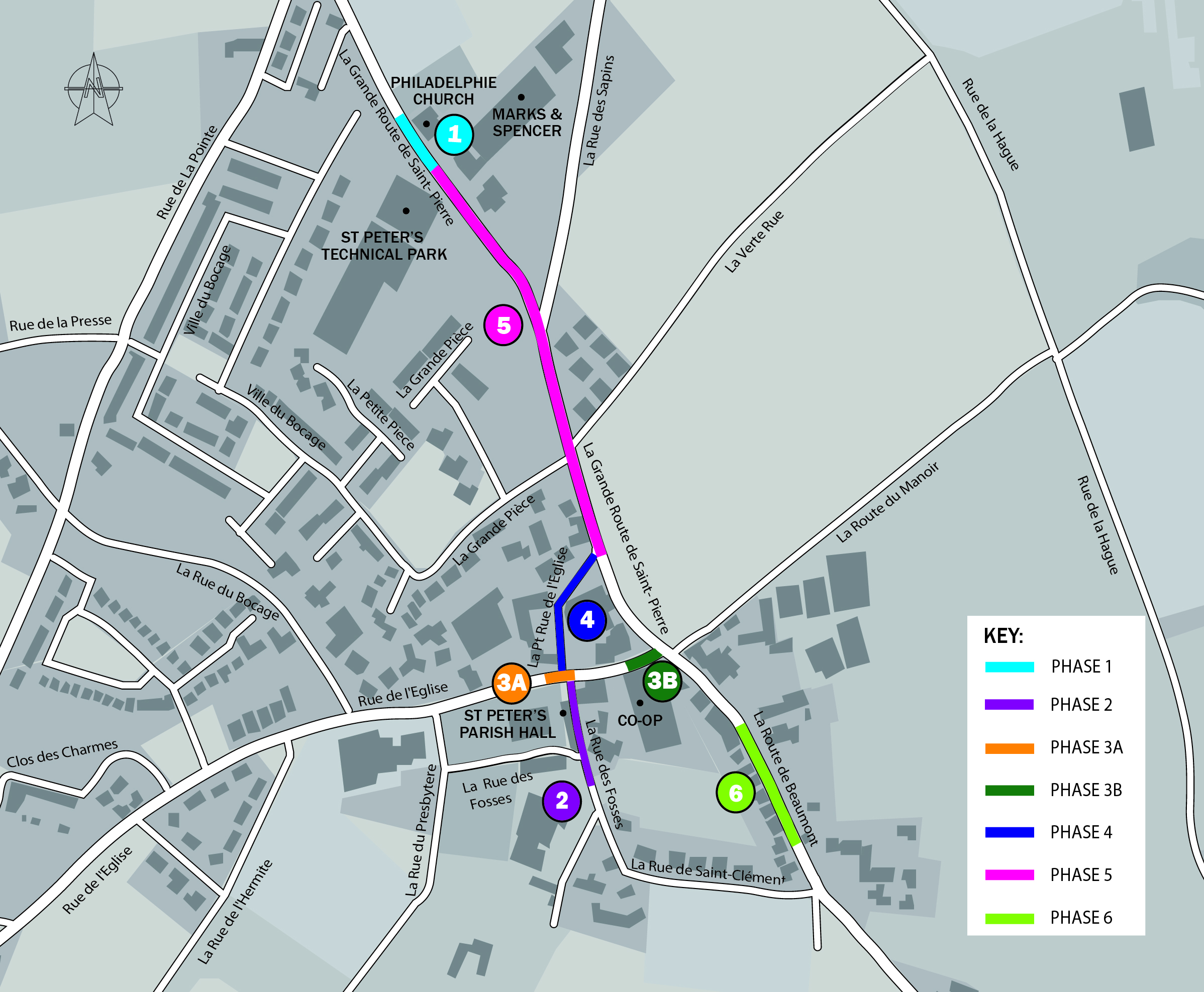 Map of St Peter's sewer network upgrade phases