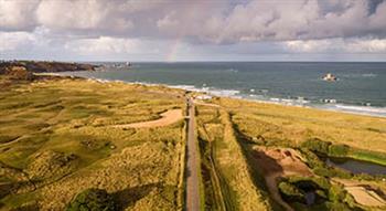 Bird's eye view of road to St Ouen's beach