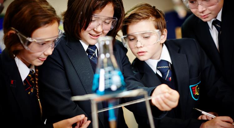 A group of children in a chemistry lesson