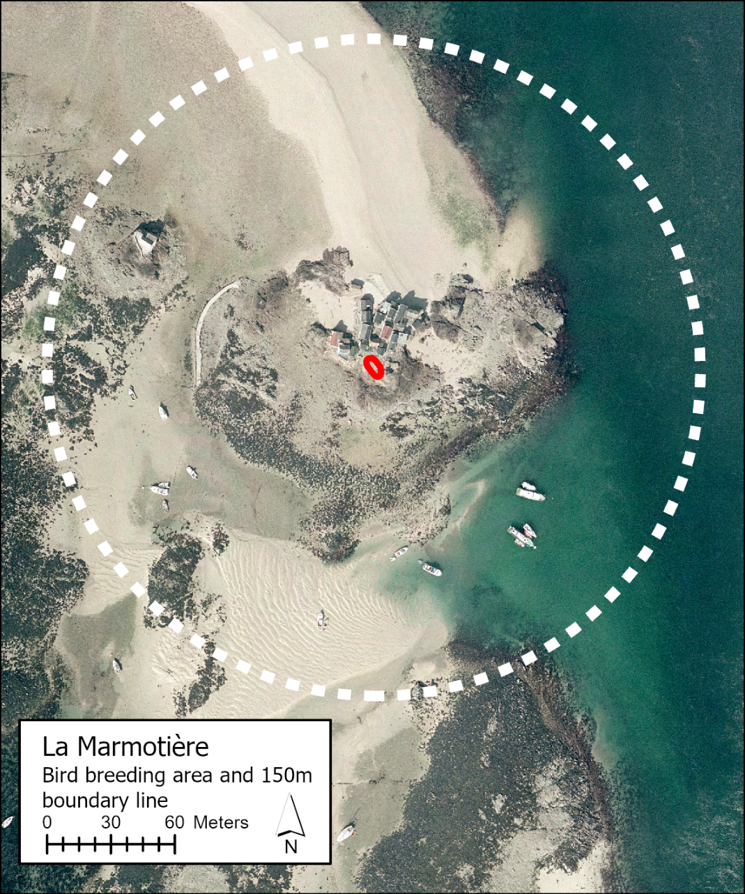 Picture of a map with which dots showing the surrounding boundary of La Marmotière and a red line showing area