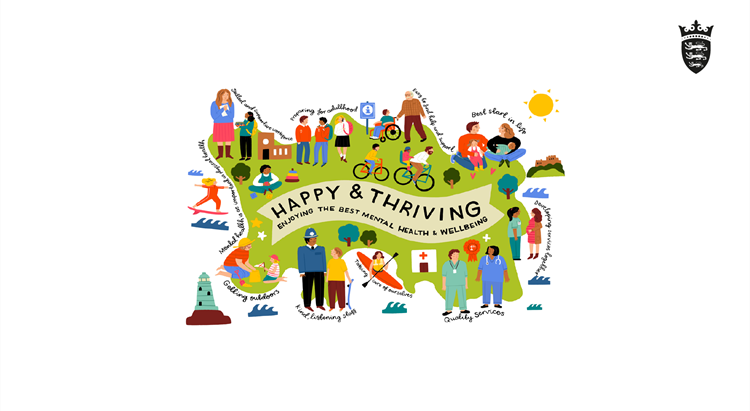Logo showing the words happy and thriving to improve mental health