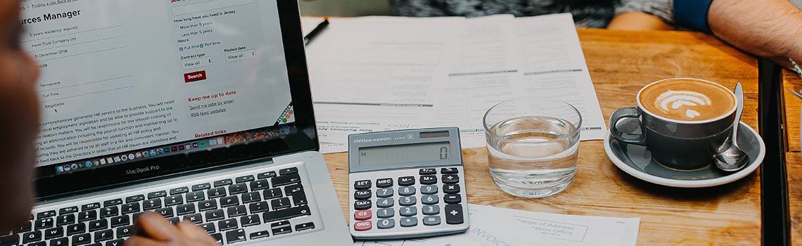 People using calculator and computer