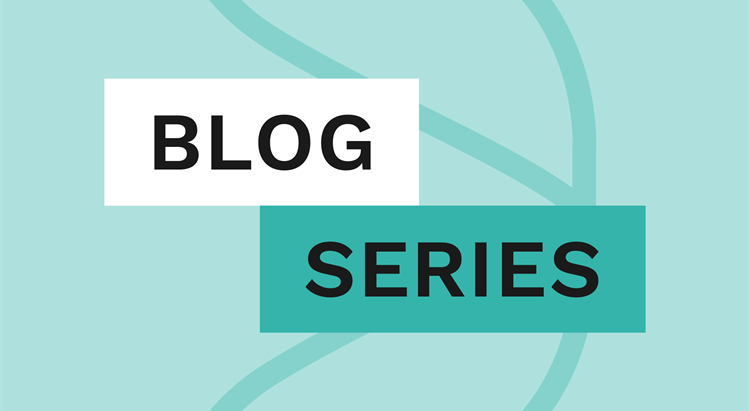 Blue image with writing blog series