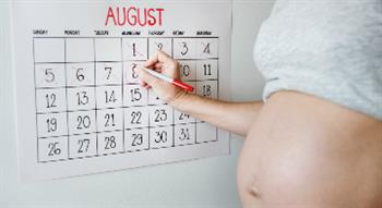 Pregnant woman filling in calendar