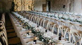 Photo of rows of dressed wedding tables 